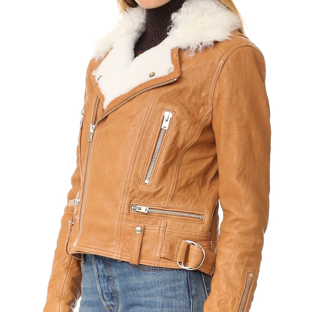 Iro Noemie Camel Shearling Leather Jacket - Picture 1 of 8